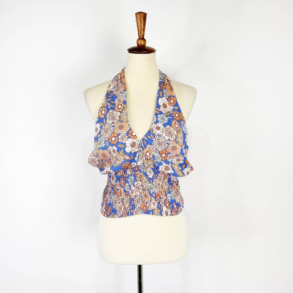 Sienna Sky purple pink floral halter tank top cropped Size Large